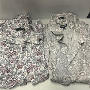 Express Men’s Floral Dress Shirts - White with Burgundy & Light Gray Floral